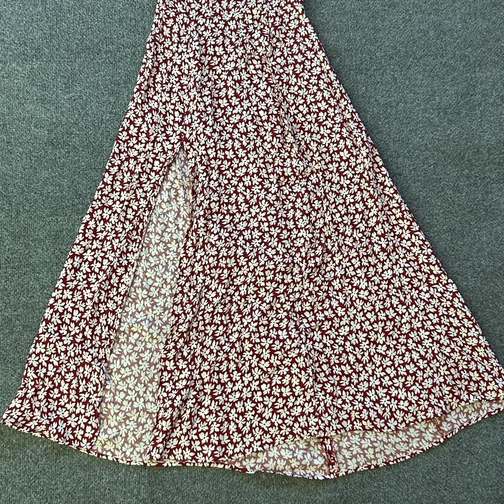 Reformation Dress Womens 2 Red Floral Cutout Maxi Fit Flare Short Sleeve Slit - Picture 12 of 16